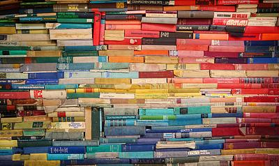 Colourful stack of books