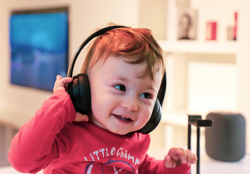 Toddler wearing headphones