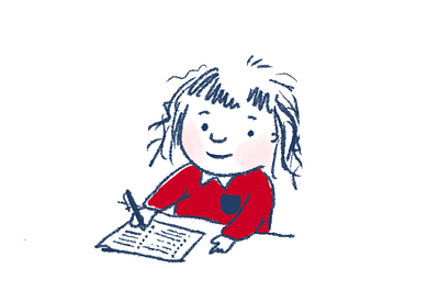 Cartoon style illustration of person writing in notebook