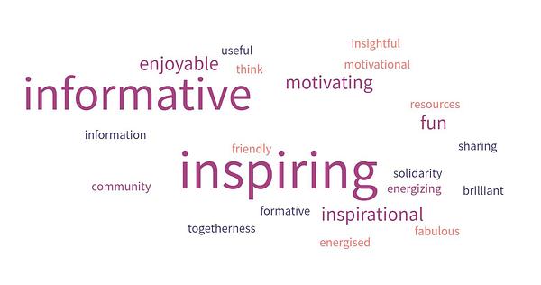 We asked attendees to sum up the event in one word, they said: informative, inspiring, motivating, enjoyable, fun, useful, community, formative, togetherness, energised, fabulous, energizing, brilliant, solidarity, sharing, resources, insightful, friendly