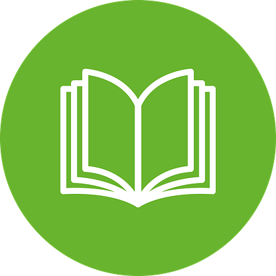 Open book icon on green circle 